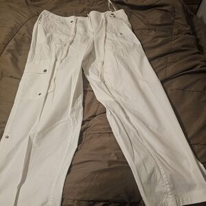 Jones New York Sport White Crop Cargo Pants Women Size 16 Silver Accents Pockets